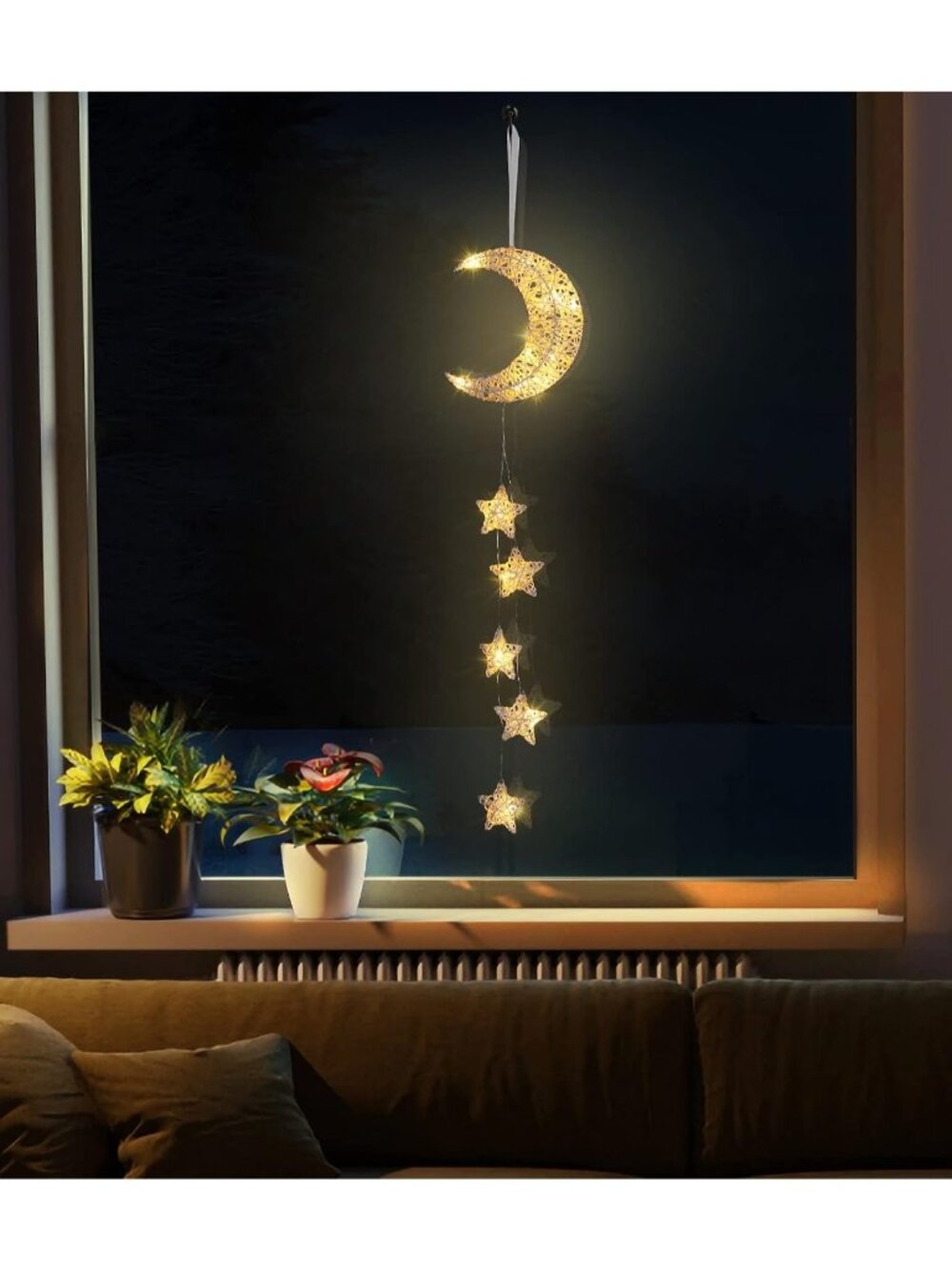 New Hanging Rattan Moon Star Fairy Lights, Indoor Decorative Lights for Bedroom